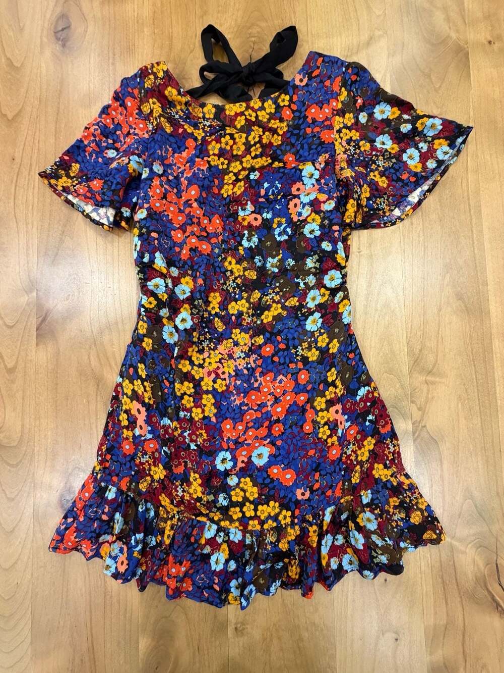 Anthropologie Ruffled Satin Floral Mini Dress Size 0 P